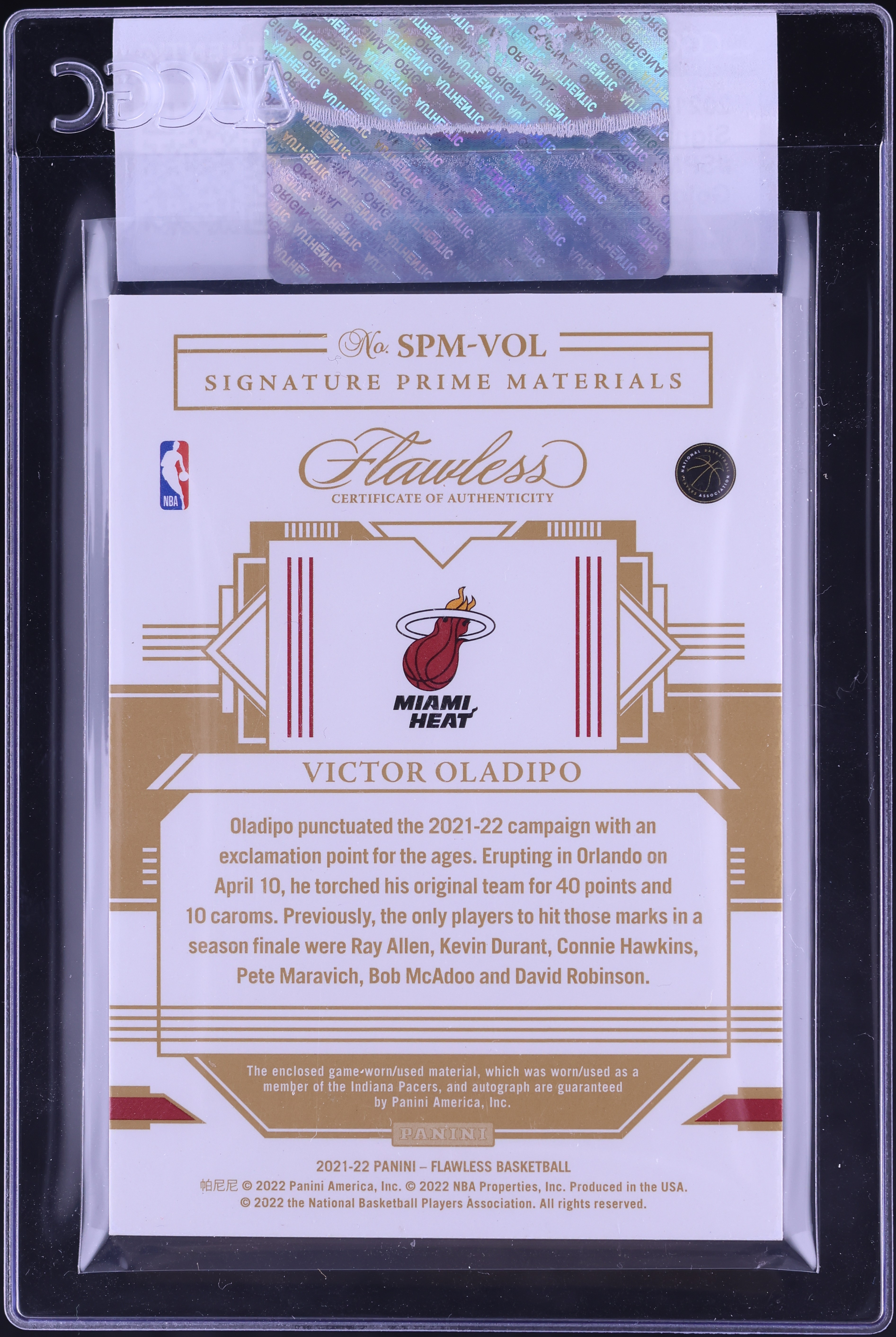 2021 Panini Flawless Prime Gold Victor Oladipo PATCH AUTO