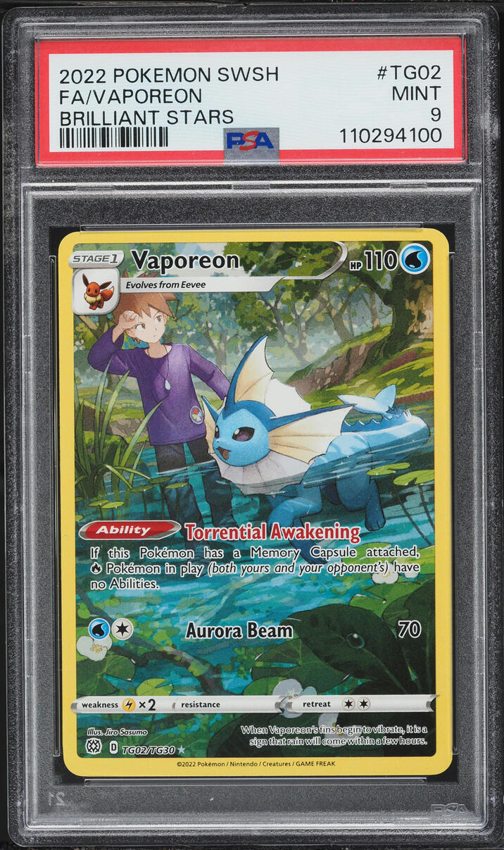 2022 Pokemon Sword & Shield Brilliant Stars CHR Vaporeon #TG02 PSA 9 MINT