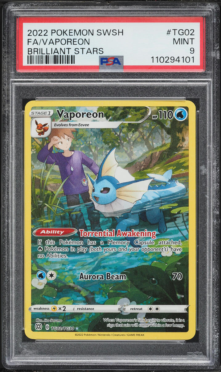 2022 Pokemon Sword & Shield Brilliant Stars CHR Vaporeon #TG02 PSA 9 MINT