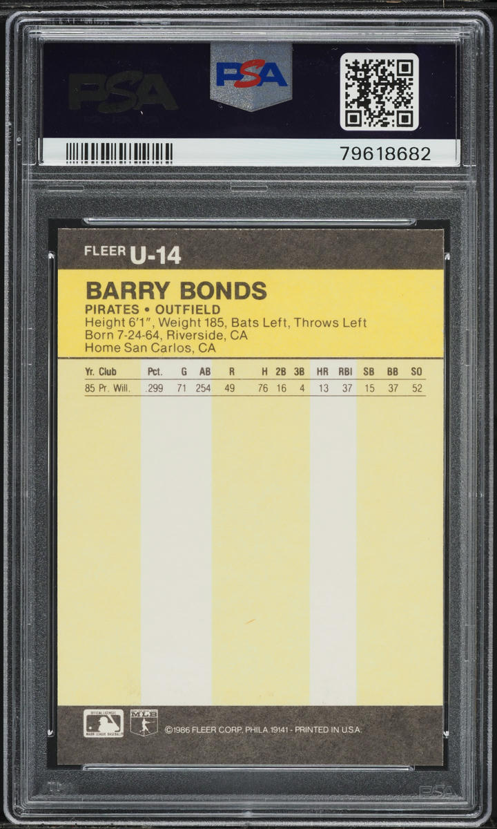 1986 Fleer Update Barry Bonds ROOKIE #U-14 PSA 7 NRMT