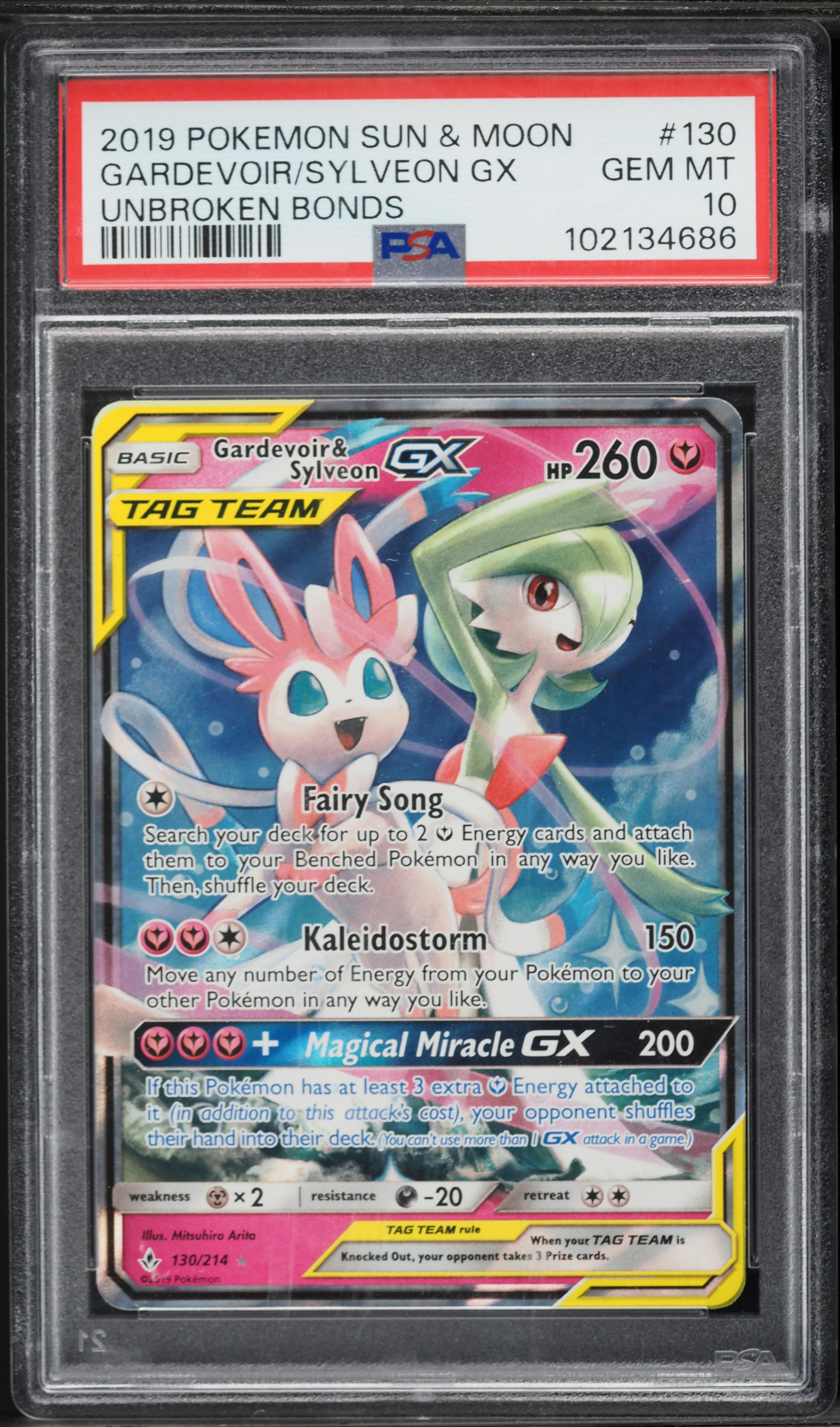 2019 Pokemon Sun & Moon Unbroken Bonds Full Art Gardevoir & Sylveon GX #130 PSA 10 GEM MINT