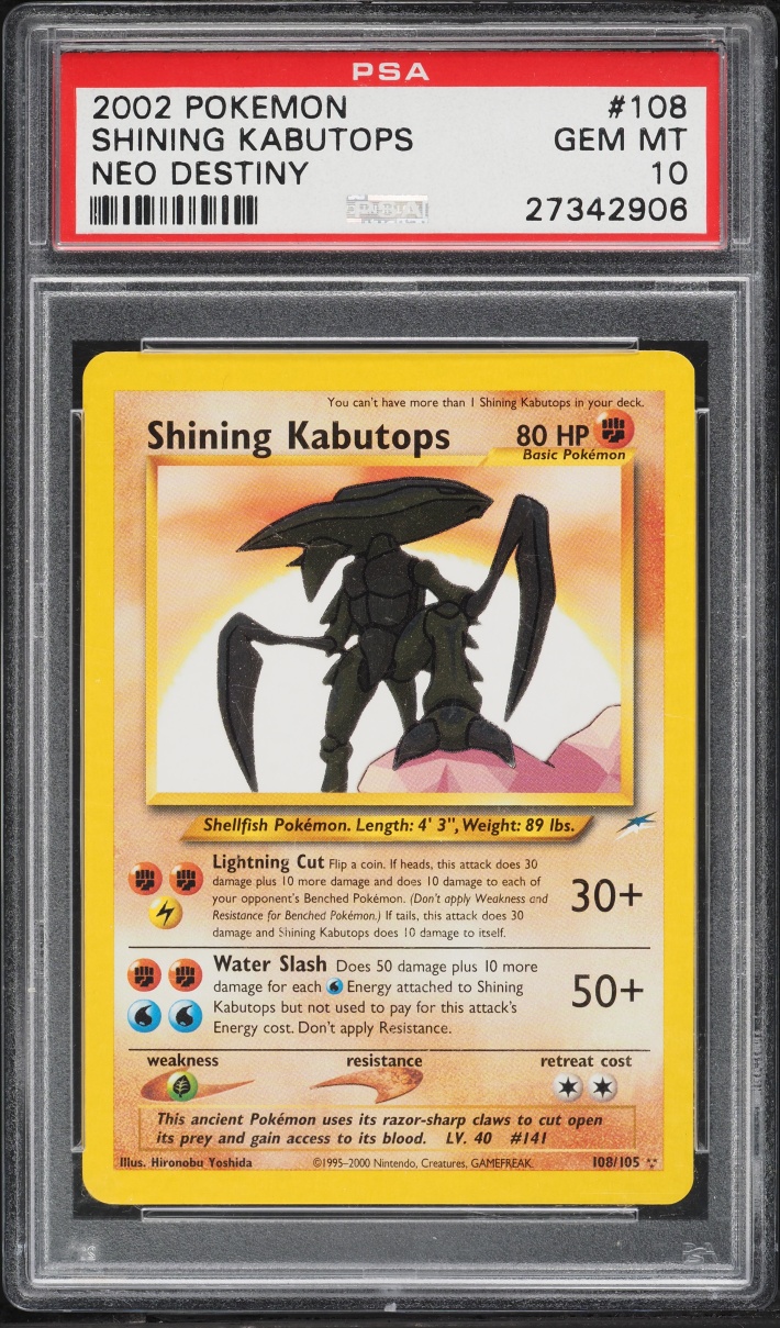 2002 Pokemon Neo Destiny Shining Kabutops #108 PSA 10 GEM MINT