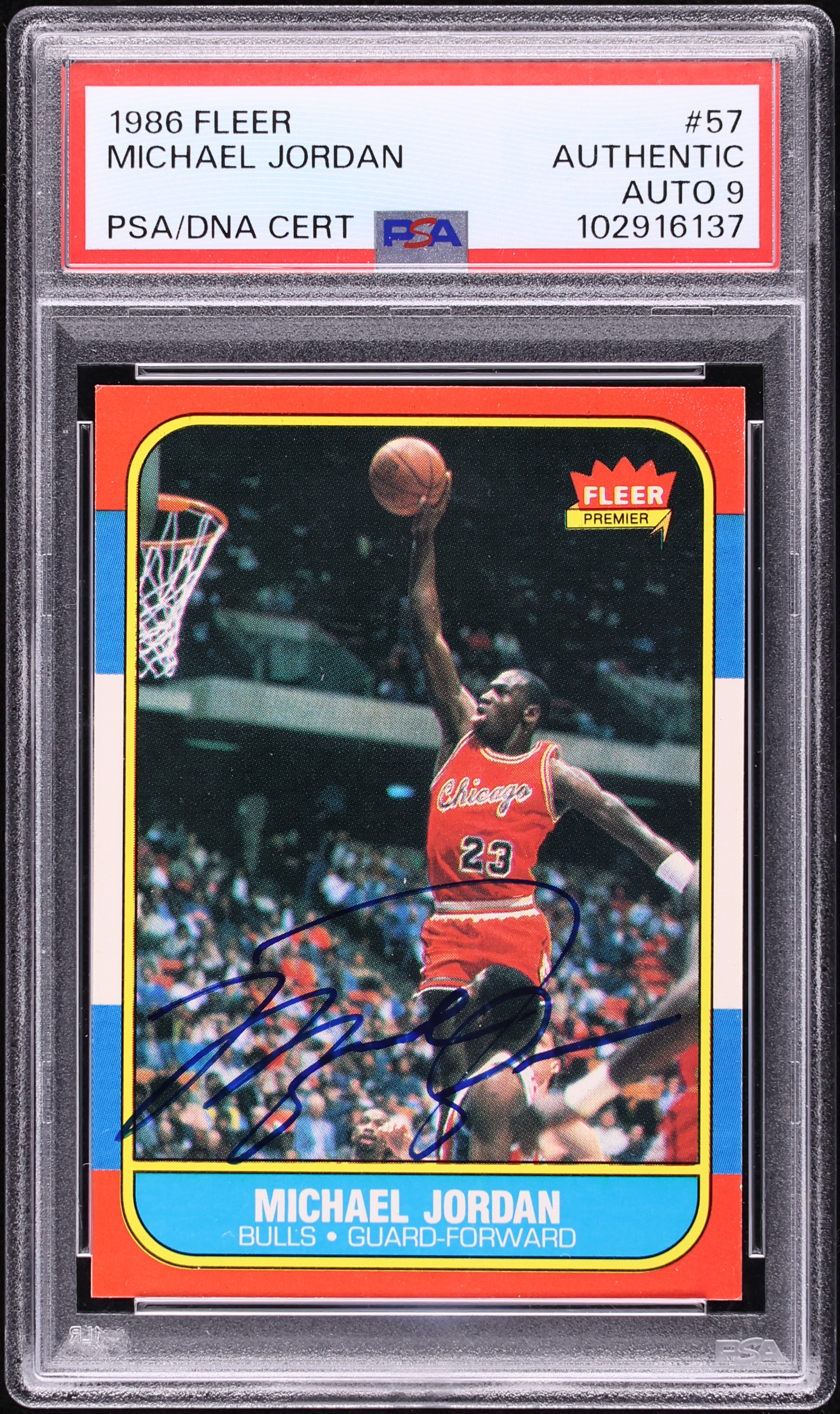 1986 Fleer Basketball Michael Jordan ROOKIE AUTO DNA 9 #57 PSA
