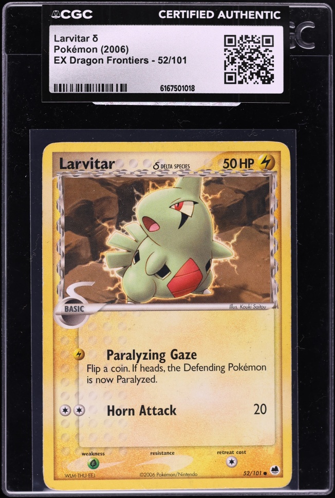 2006 Pokemon EX Dragon Frontiers Larvitar #52 CGC AUTH