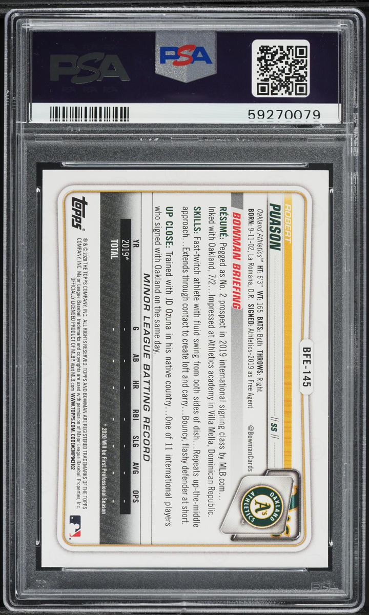 2020 Bowman 1st Edition Robert Puason PROSPECT #BFE-145 PSA 10 GEM MINT