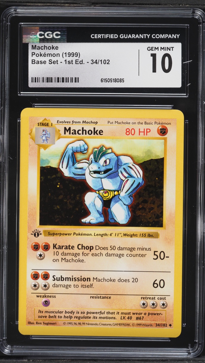 1999 Pokemon Base Set Shadowless 1st Edition Machoke #34 CGC 10 GEM MINT