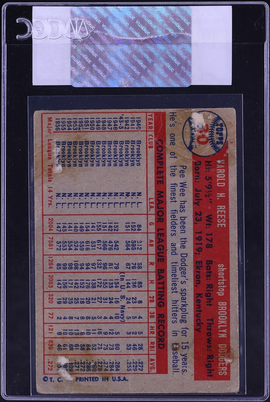 1957 Topps Pee Wee Reese #30 CGC AUTH