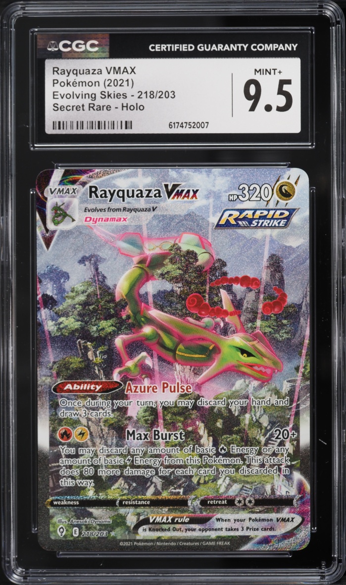 2021 Pokemon Sword & Shield Evolving Skies SEC Rayquaza VMAX #218 CGC 9.5 MINT+