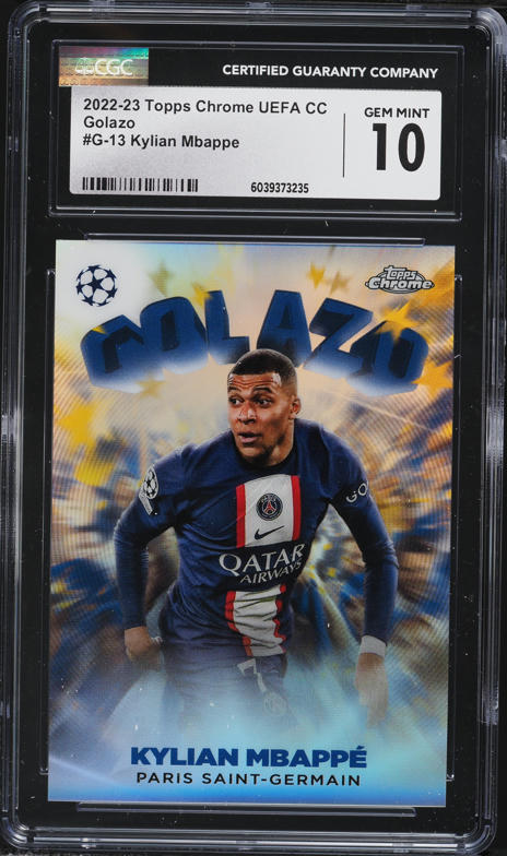 2022 Topps Chrome UEFA Orange Refractor Kylian Mbappe /25 #100 PSA