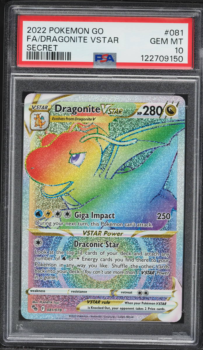 2022 Pokemon Sword & Shield Pokemon GO Rainbow Rare Dragonite VSTAR #81 PSA 10 GEM MINT