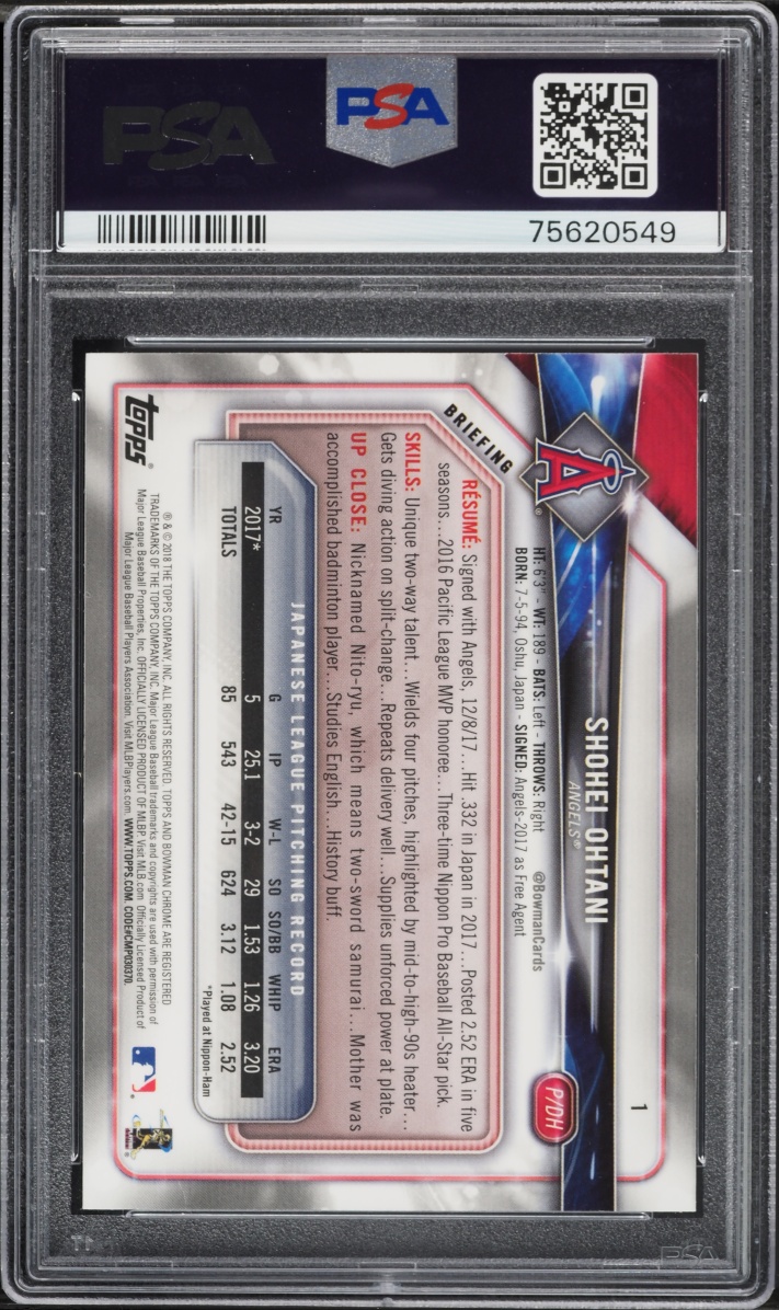 2018 Bowman Chrome Batting Shohei Ohtani ROOKIE #1 PSA 10 GEM MINT