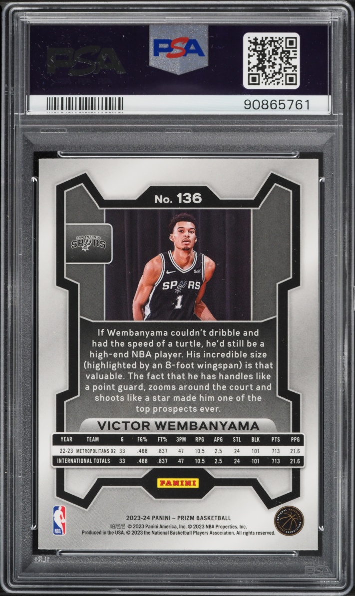 2023 Panini Prizm Victor Wembanyama ROOKIE #136 PSA 10 GEM MINT