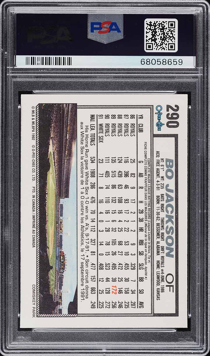 1992 O-Pee-Chee Bo Jackson #290 PSA 10 GEM MINT