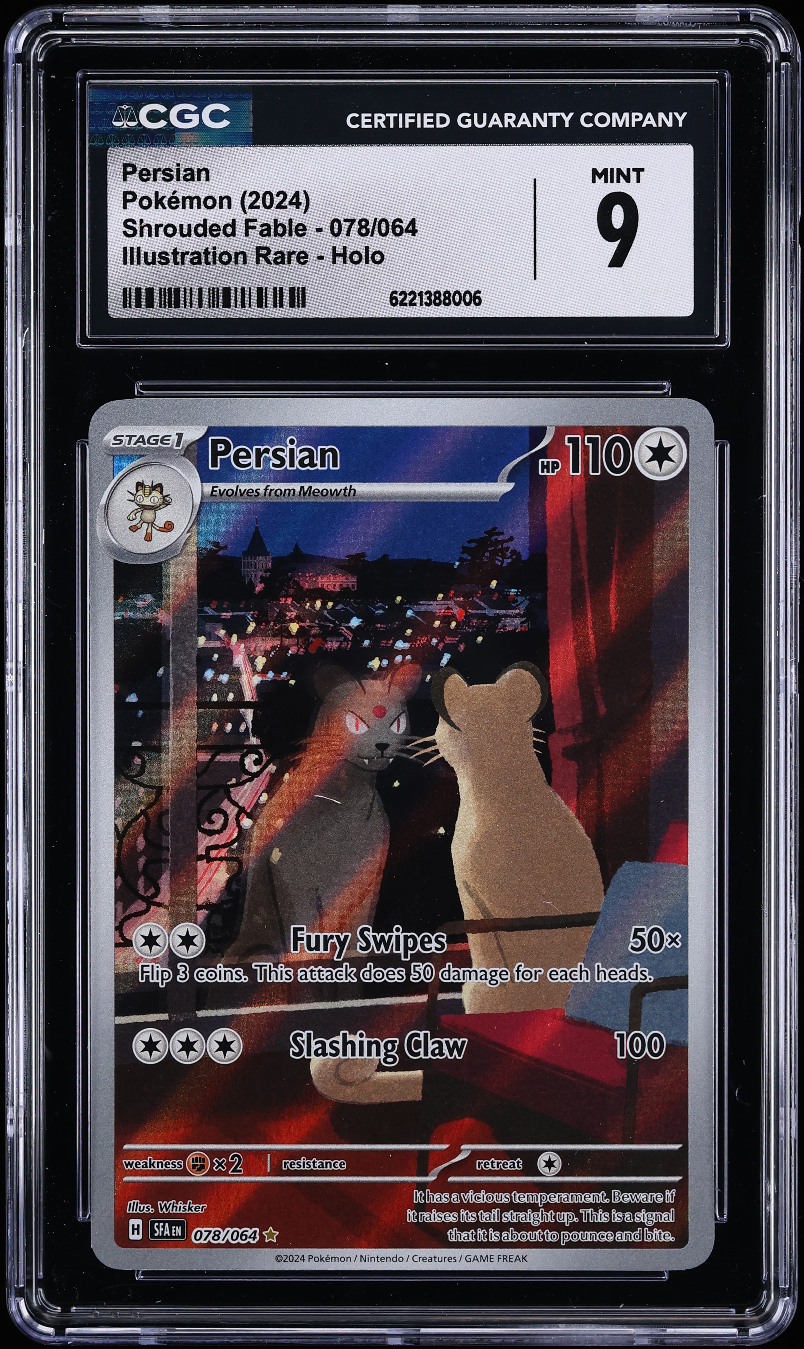 2024 Pokemon Scarlet & Violet Shrouded Fable IR Persian #78 CGC 9 MINT