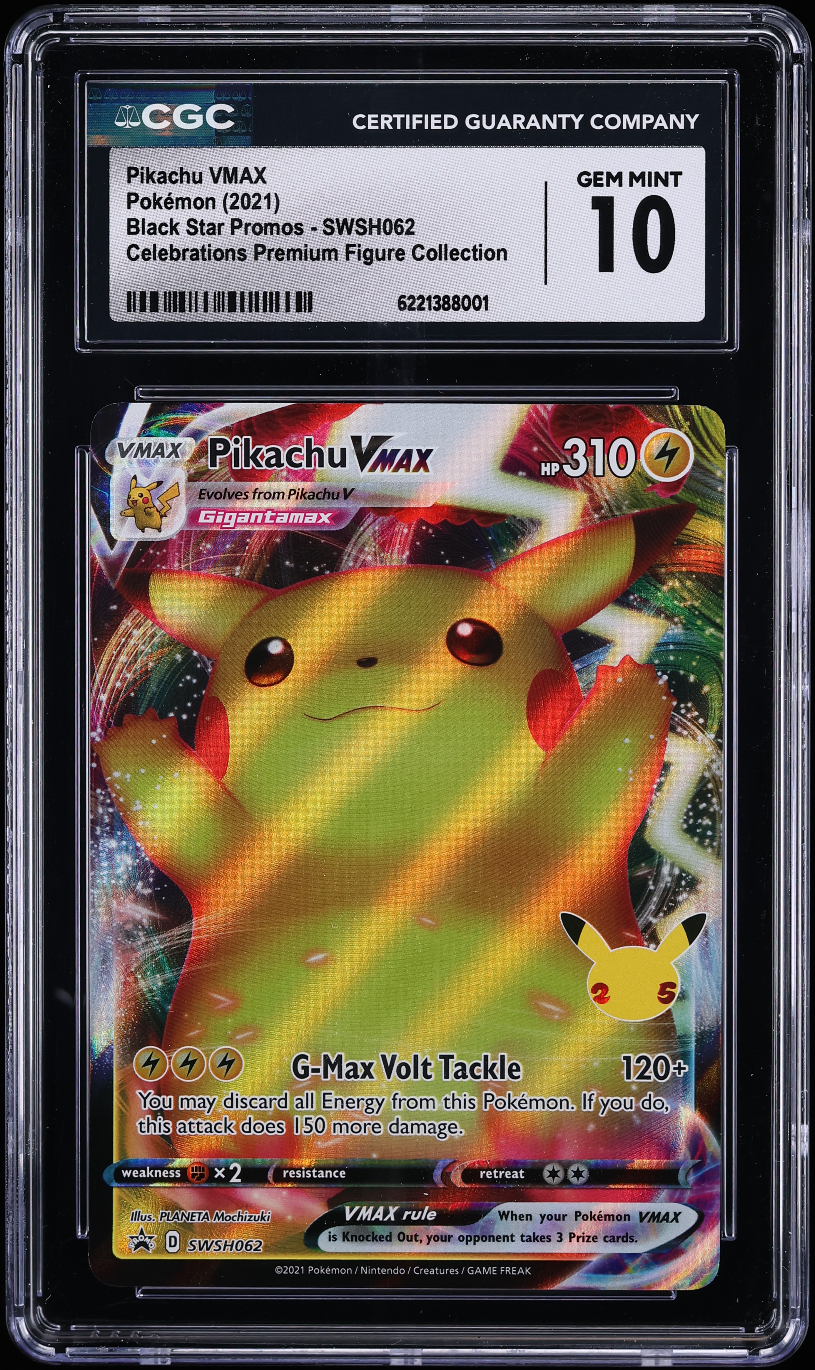 2021 Pokemon SWSH Promo Celebrations Premium Figure FA Pikachu Vmax #SWSH062 CGC 10 GEM MINT