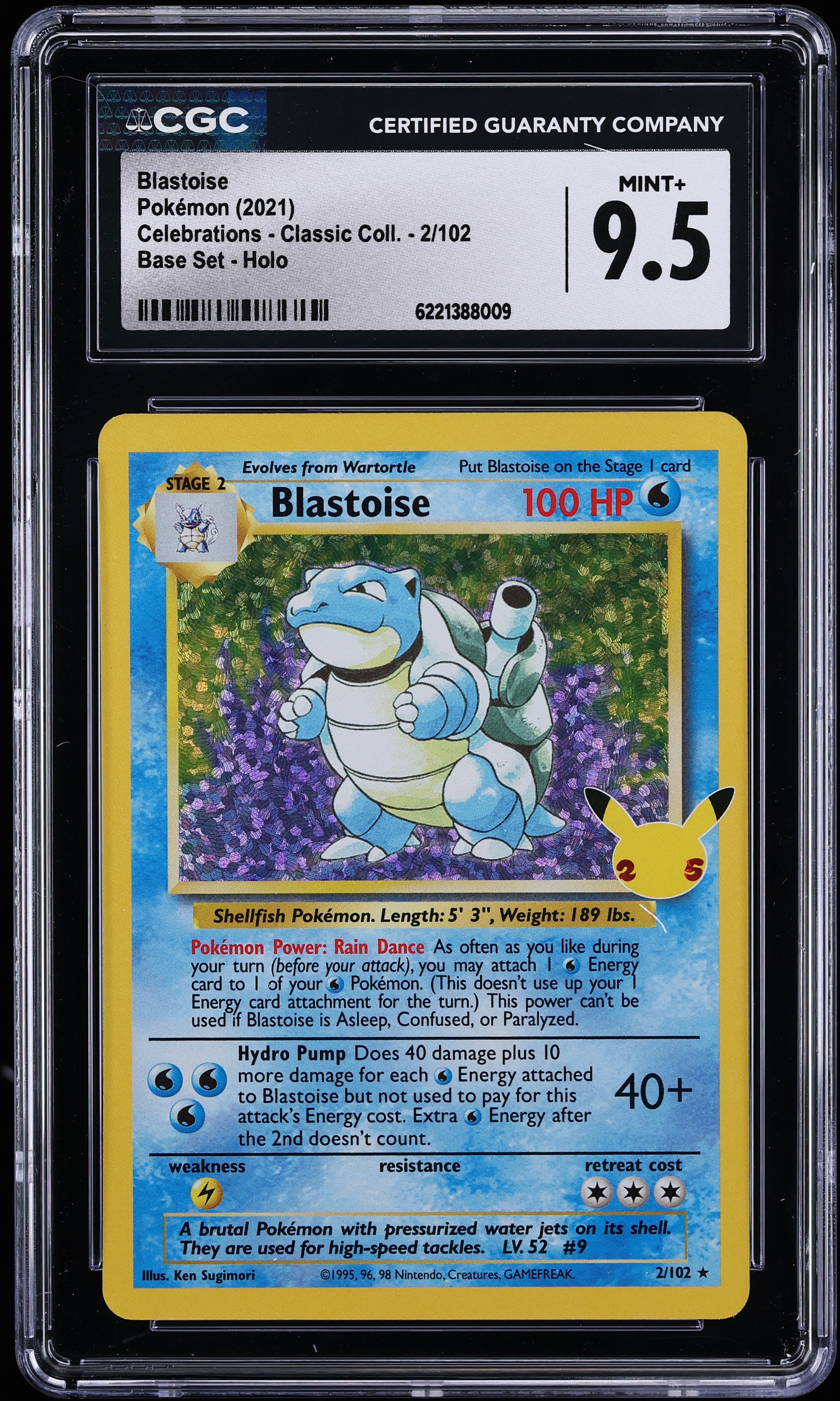 2021 Pokemon SWSH Celebrations Classic Collection Base Set Holo Blastoise #2 CGC 9.5 MINT+