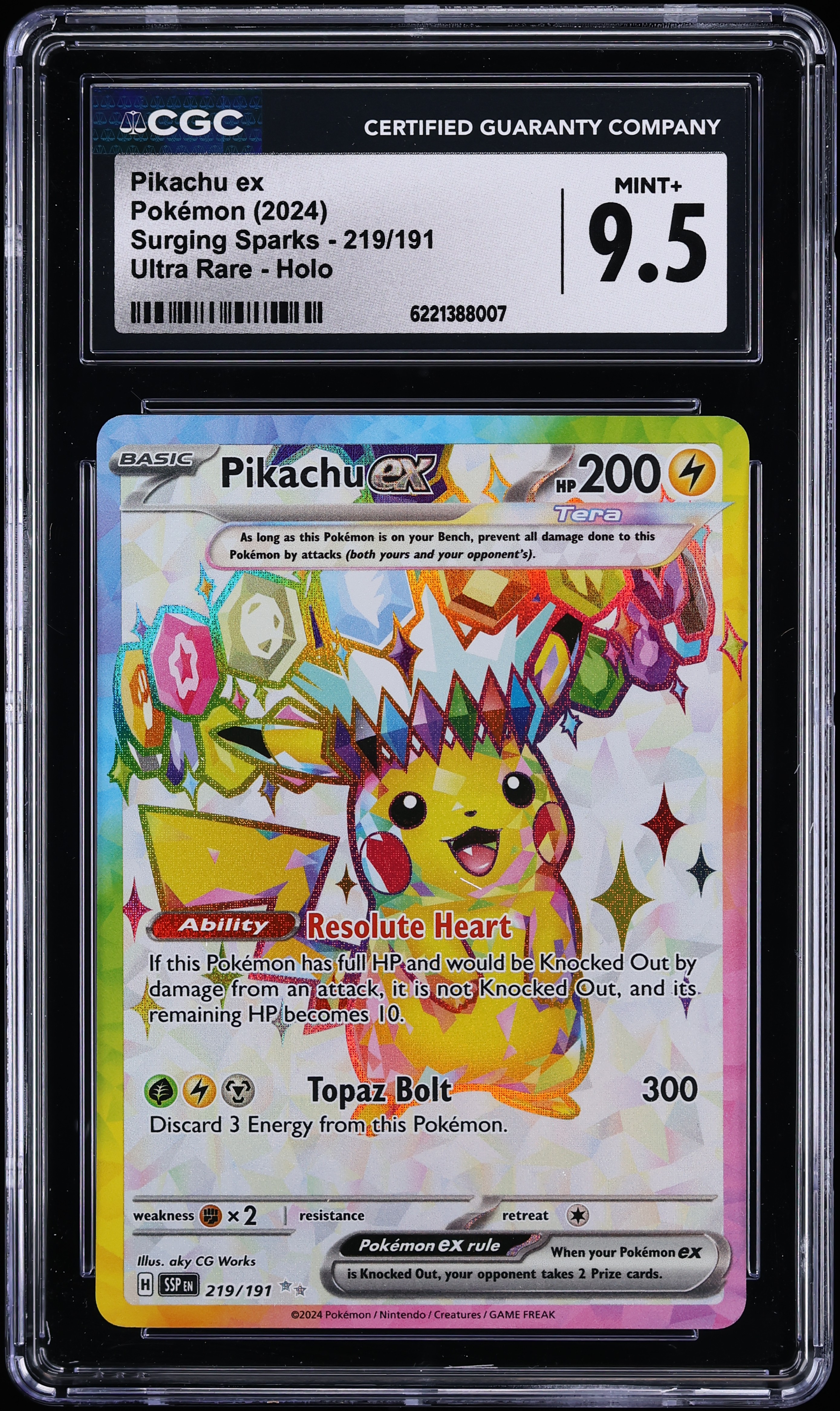 2024 Pokemon Scarlet & Violet Surging Sparks Full Art Pikachu ex #219 CGC 9.5 MINT+