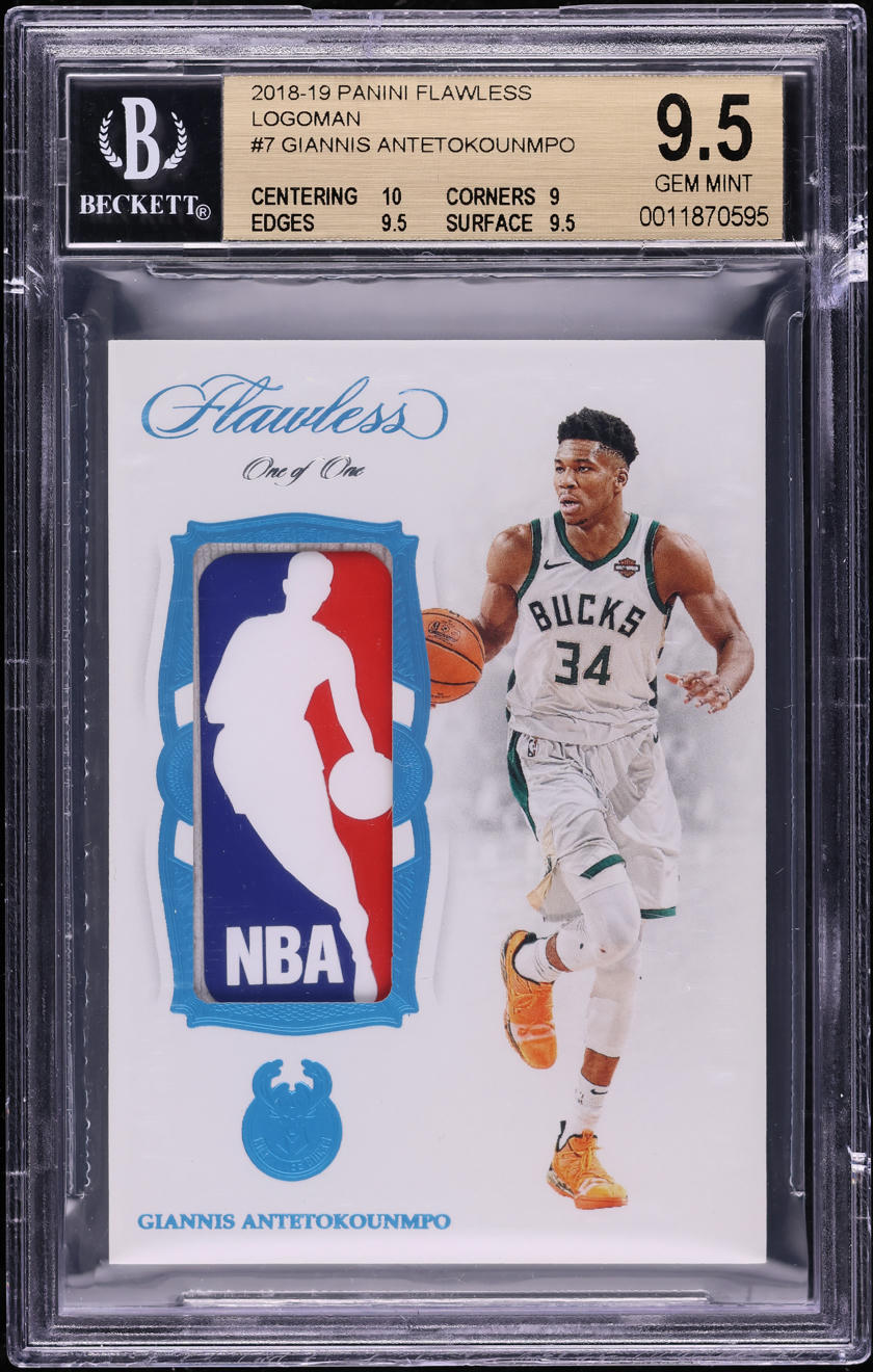 2018 Panini Flawless Giannis Antetokounmpo LOGOMAN PATCH 1/1 #LMGAN BGS 9.5 GEM