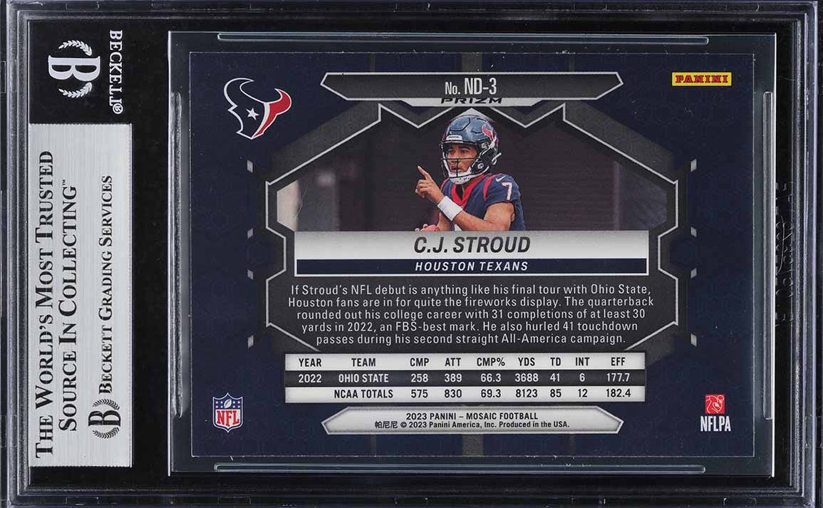 2023 Panini Mosaic Silver CJ Stroud ROOKIE #ND-3 BGS 9 MINT