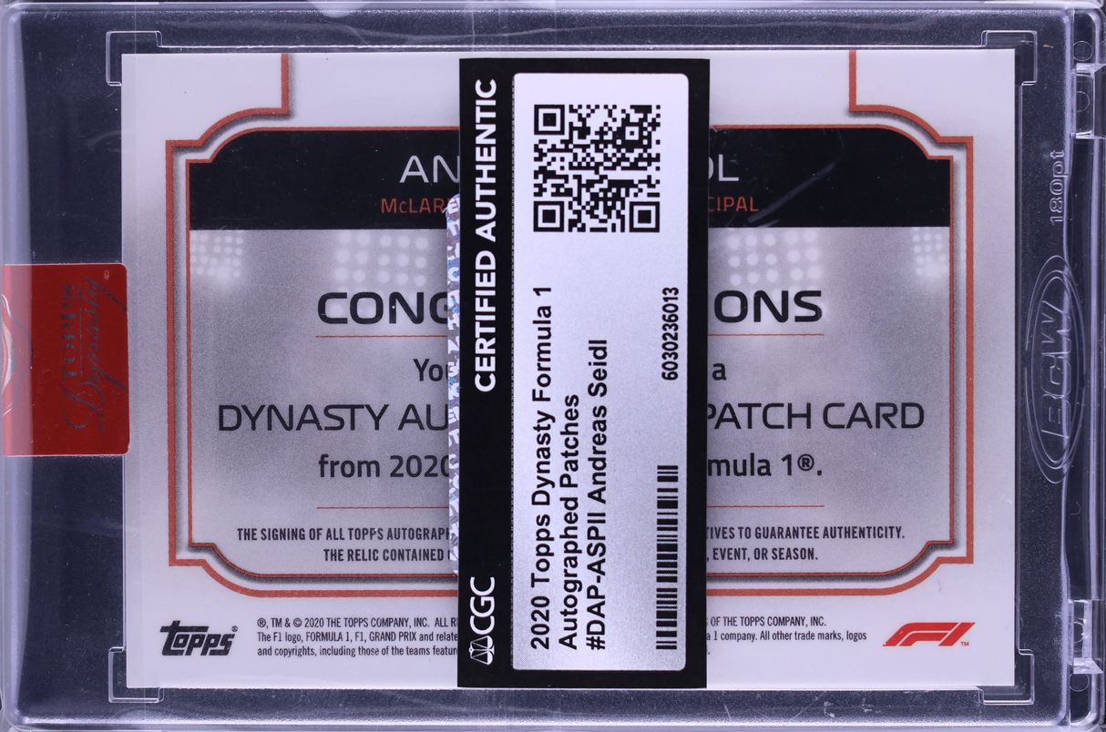 2020 Topps Dynasty Formula 1 F1 Andreas Seidl PATCH AUTO 1/10 #DASASPII CGC AUTH