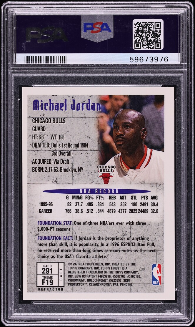 1996 Finest Gold Refractor Michael Jordan #291 PSA 9 MINT