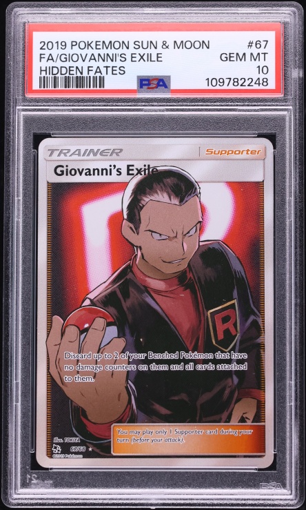 2019 Pokemon Sun & Moon Hidden Fates Full Art Giovanni's Exile #67 PSA 10 GEM MINT