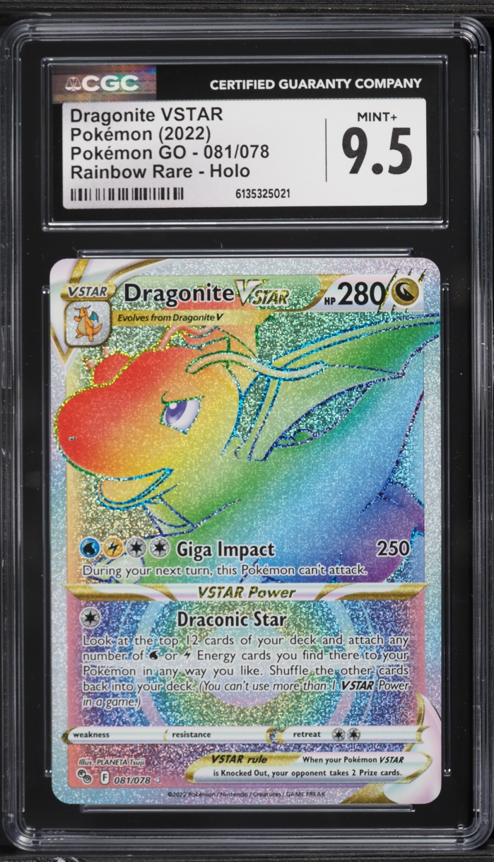 2022 Pokemon Sword & Shield Pokemon GO Rainbow Rare Dragonite VSTAR #81 CGC 9.5 MINT+
