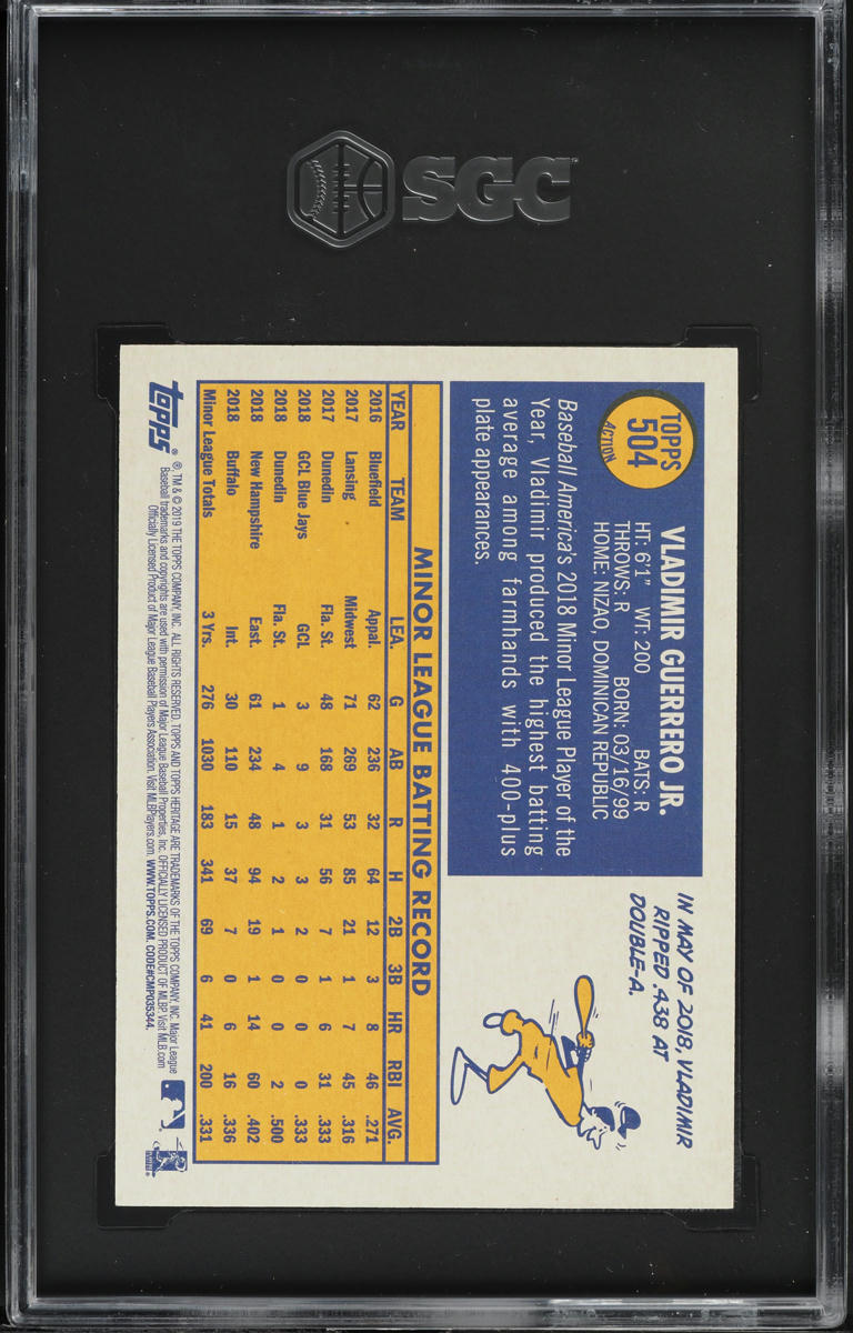 2019 Topps Heritage Action Vladimir Guerrero Jr. ROOKIE #504 SGC 9.5 MINT+