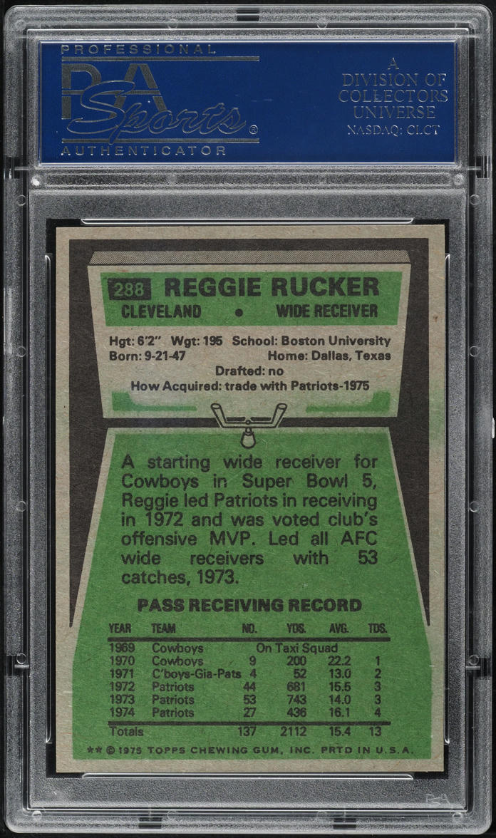 1975 Topps Football Reggie Rucker #288 PSA 10 GEM MINT