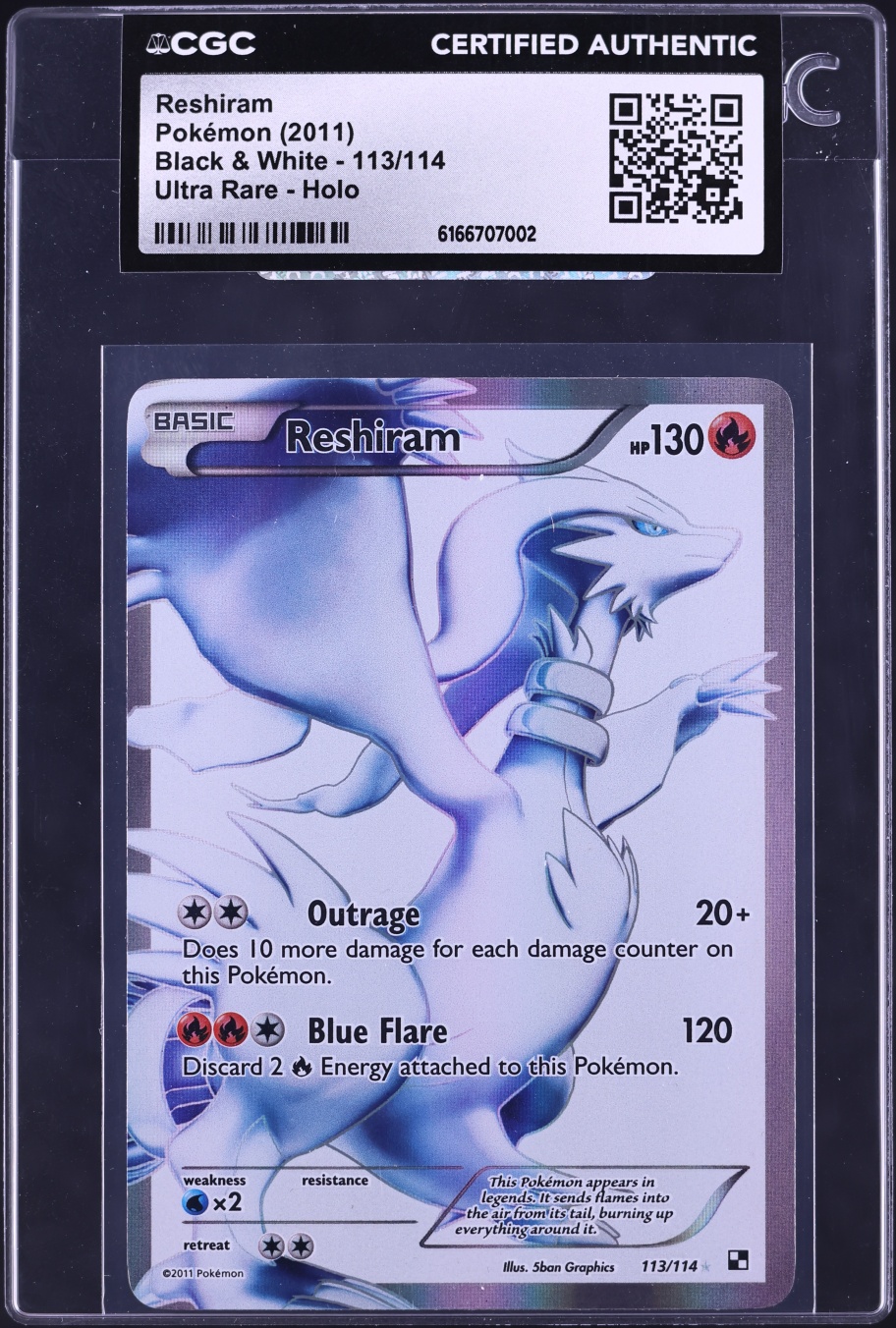 2011 Pokemon Black & White BWR Reshiram #113 CGC AUTH