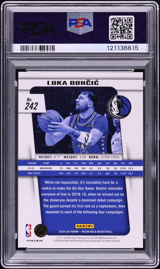 2024 Panini Prizm Deca Gold Luka Doncic /10 #242 PSA 10 GEM MINT - Photo 2