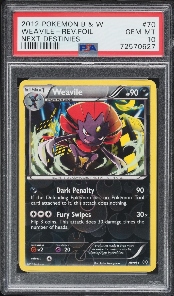 2012 Pokemon Black & White Next Destinies Reverse Holo Weavile #70 PSA 10 GEM MINT