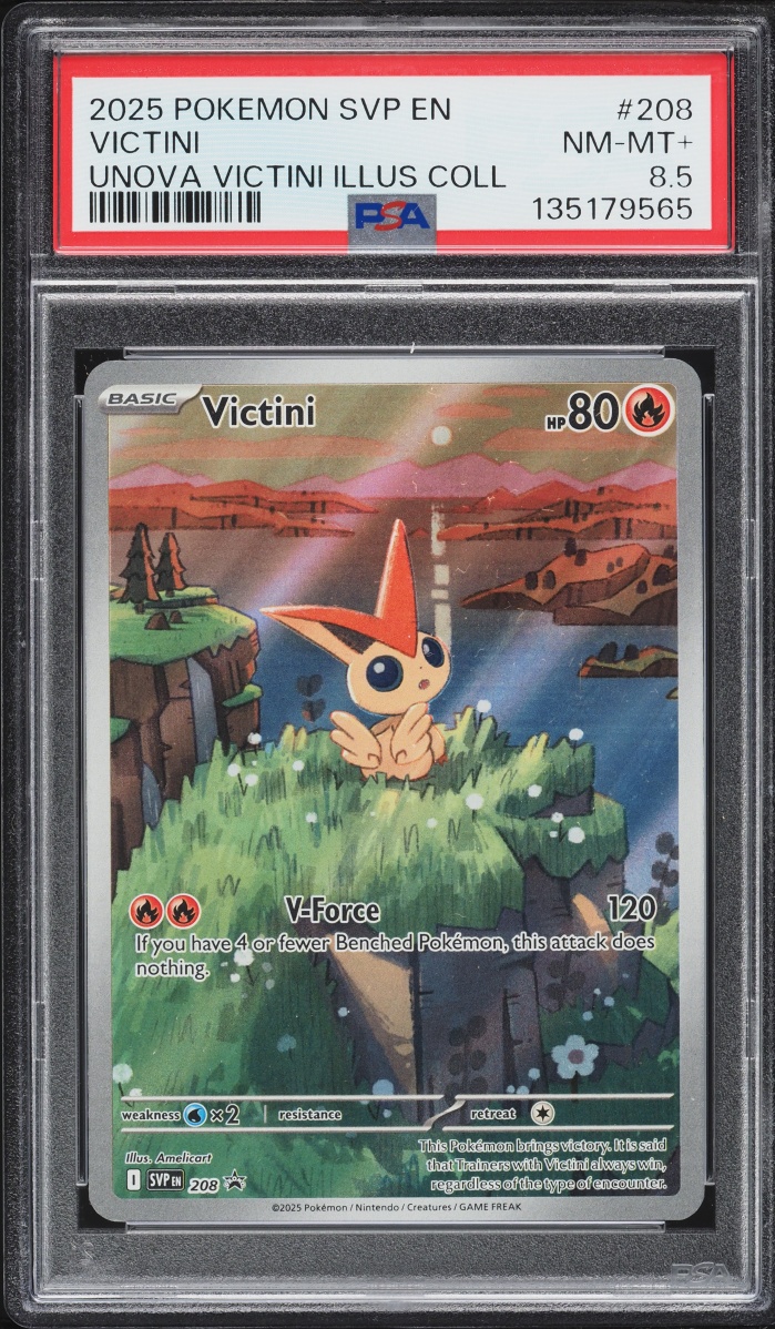 2025 Pokemon Scarlet & Violet Promo Unova Illustration Full Art Victini #208 PSA 8.5 NM-MT+