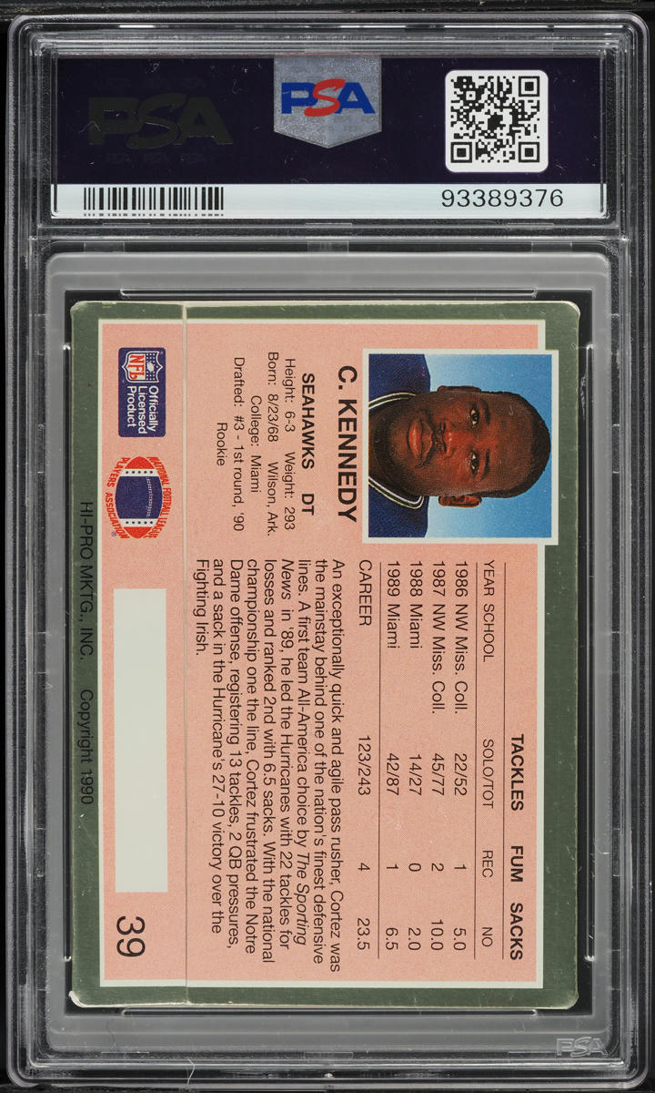 1990 Action Packed Update Cortez Kennedy ROOKIE #39 PSA 7 NRMT