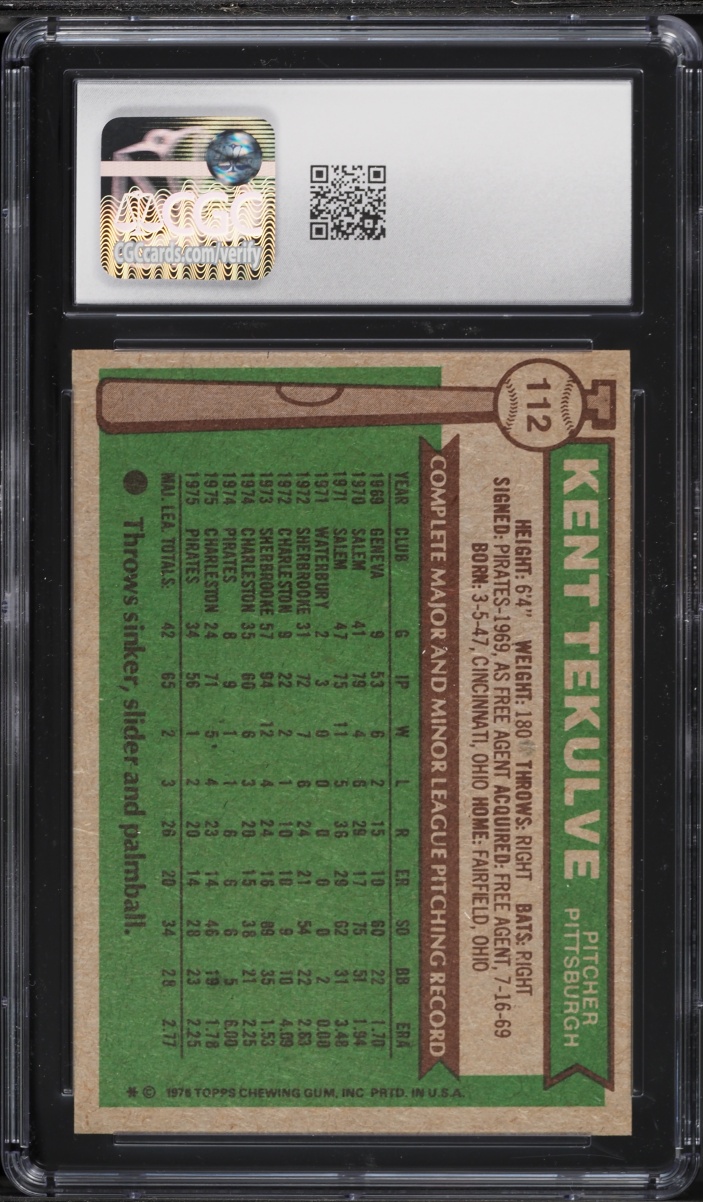 1976 Topps Kent Tekulve #112 CGC 9 MINT