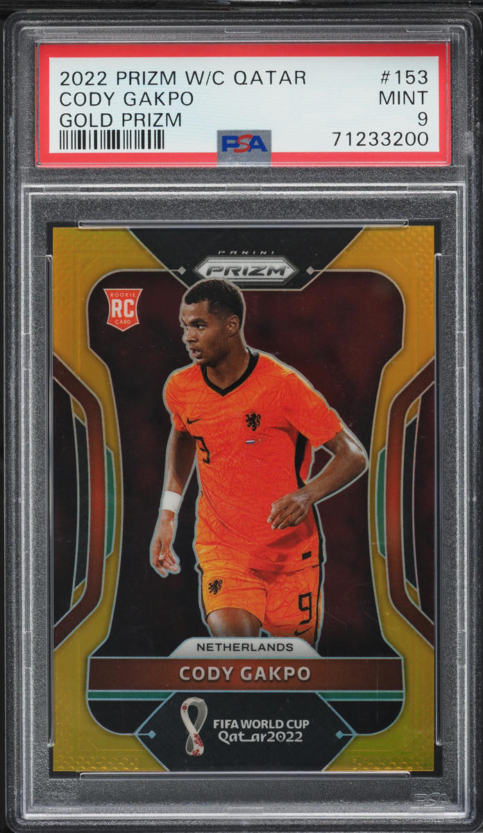2022 Panini Prizm World Cup Qatar Gold Cody Gakpo ROOKIE /10 #153 PSA 9 MINT
