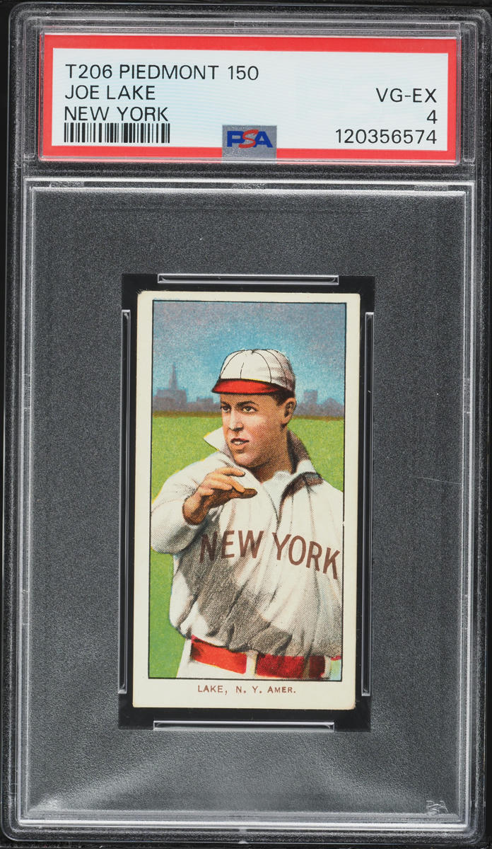 1909-11 T206 Joe Lake NEW YORK, PIEDMONT PSA 4 VGEX