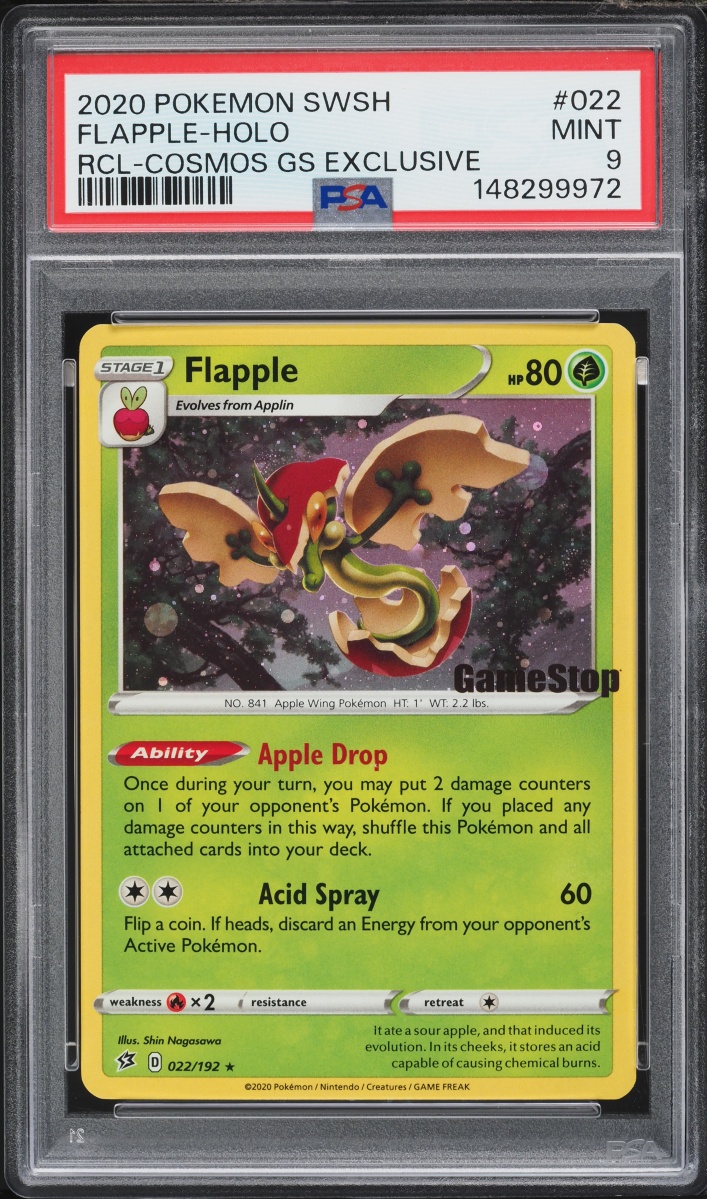 2020 Pokemon Sword & Shield Rebel Clash EBG Exclusive Cosmos Holo Flapple #22 PSA 9 MINT