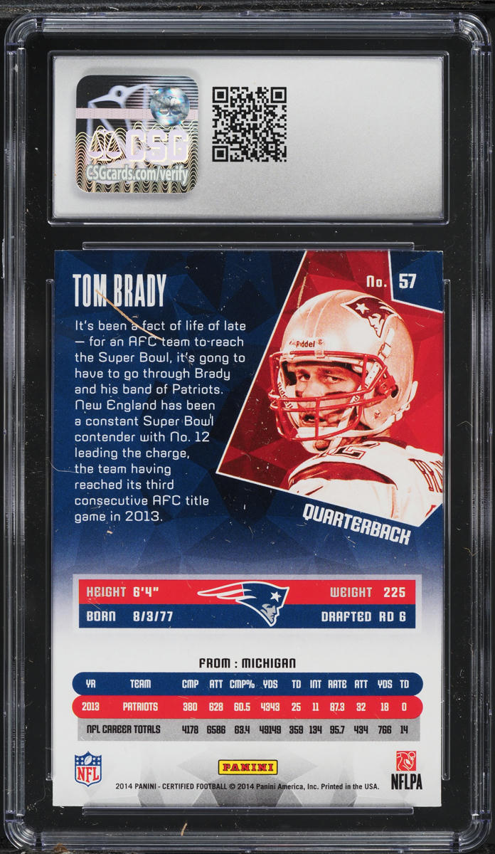 2014 Panini Certified Tom Brady #57 CSG 8.5 NM-MT+