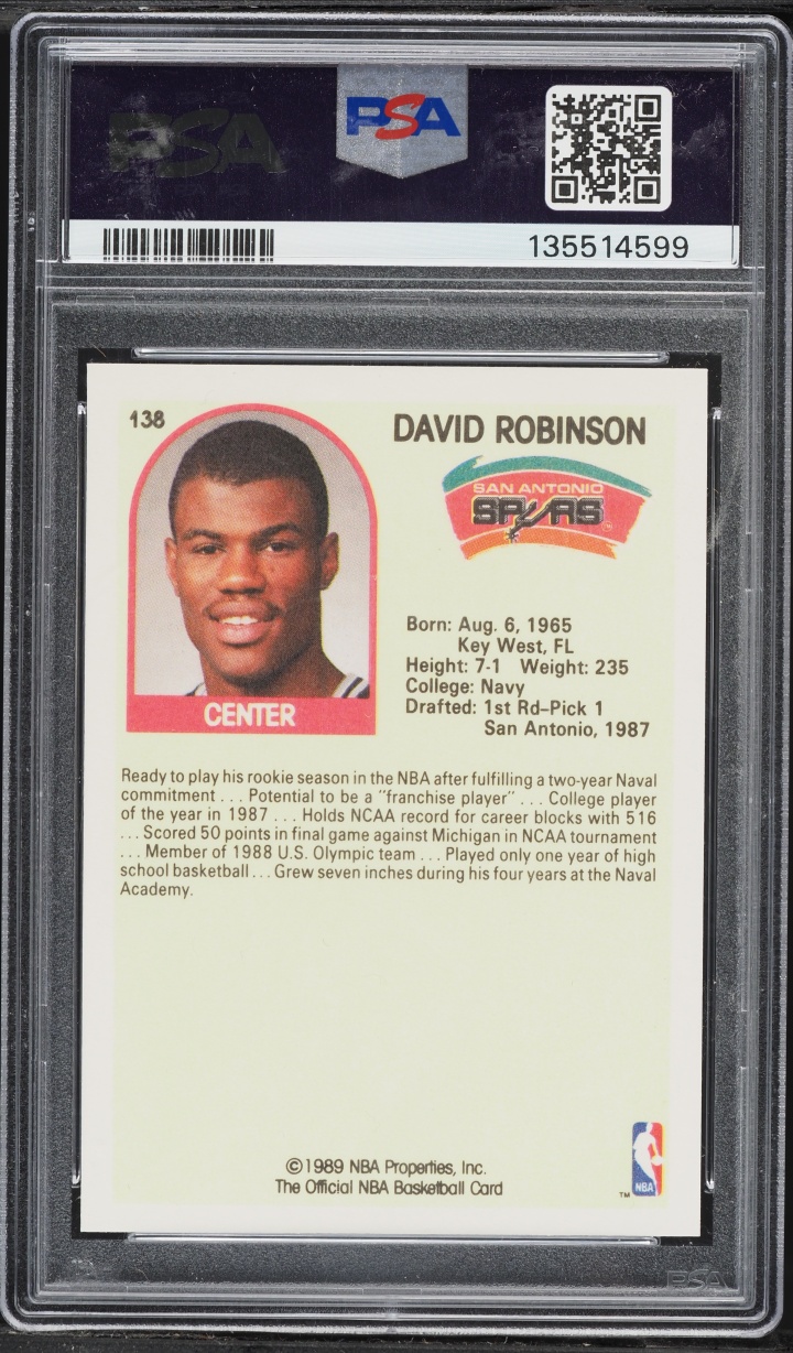 1989 Hoops David Robinson ROOKIE #138 PSA 8 NM-MT