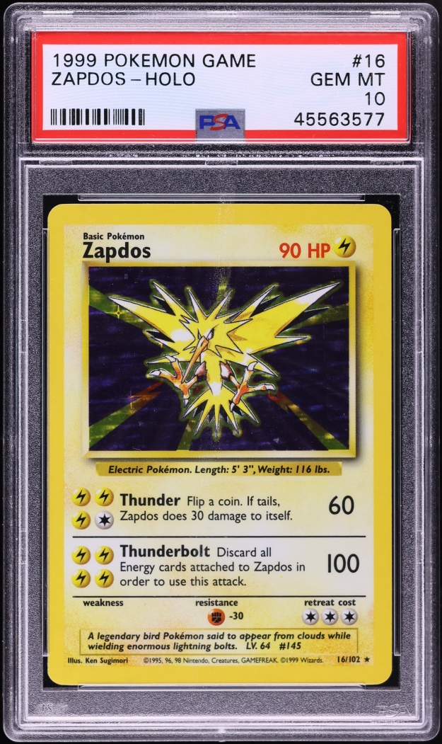 1999 Pokemon Base Set Holo Zapdos #16 PSA 10 GEM MINT