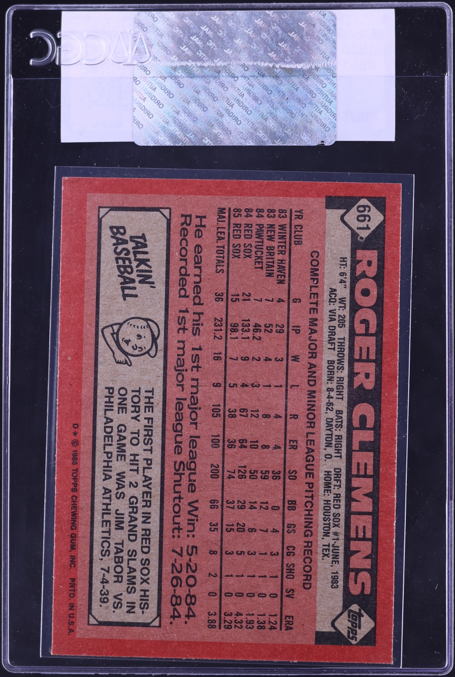 1986 Topps Roger Clemens #661 CGC AUTH