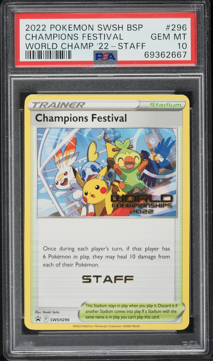 2022 Pokemon SWSH Promo World Championships Staff Champions Festival #296 PSA 10