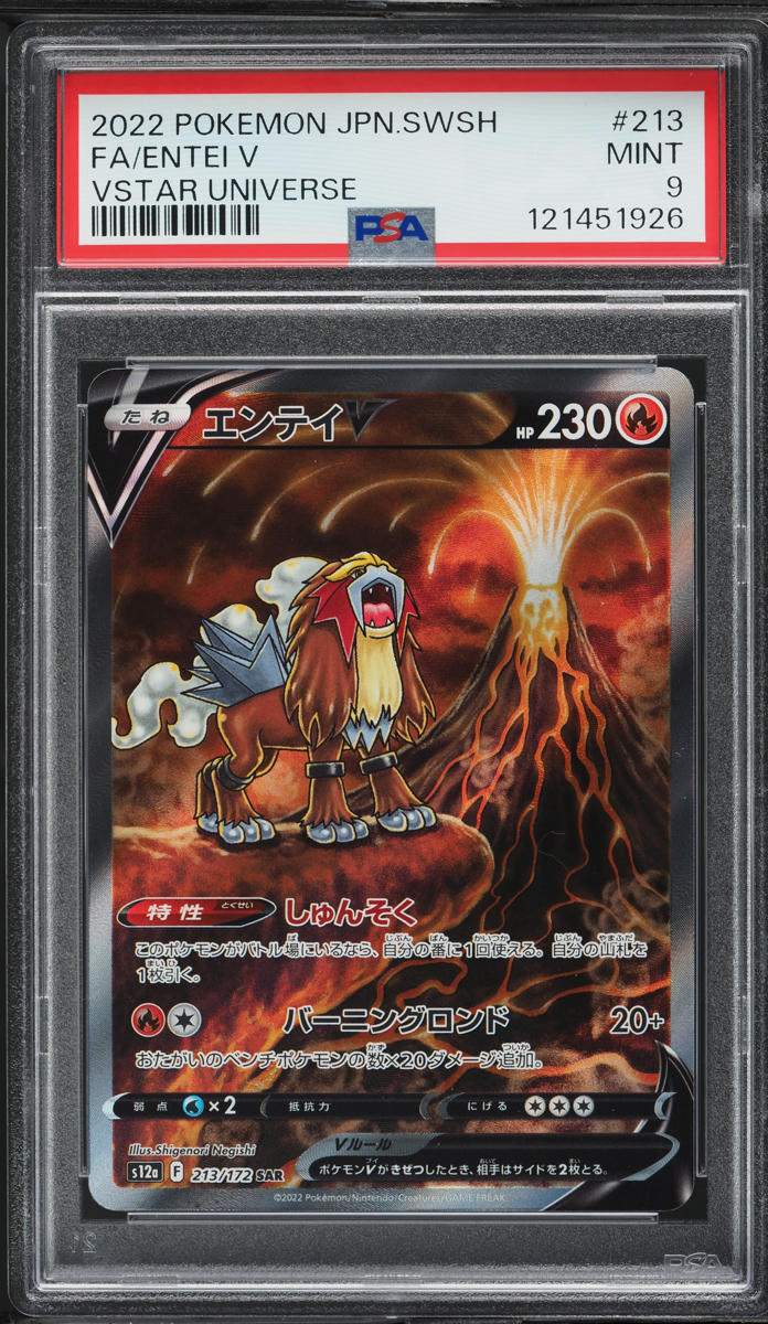 2022 Pokemon Japanese Sword & Shield VSTAR Universe SAR Entei V #213 PSA 9 MINT