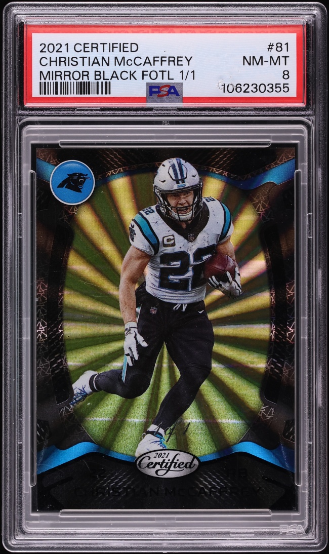 2021 Panini Certified Mirror Black FOTL Christian McCaffrey 1/1 #81 PSA 8 NM-MT - Photo 1