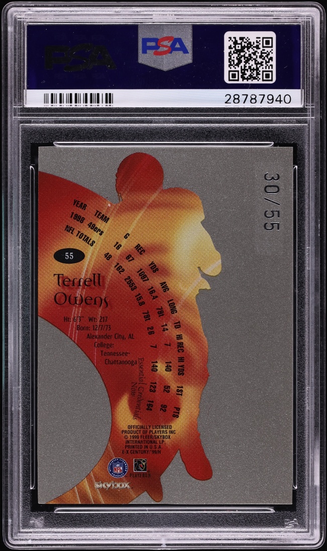 1999 Skybox E-X Century Essential Credentials Now Terrell Owens /55 #55 PSA 10 GEM MINT - Photo 2