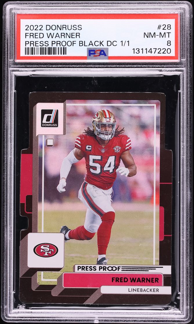 2022 Donruss Press Proof Black Die-Cut Fred Warner 1/1 #28 PSA 8 NM-MT - Photo 1