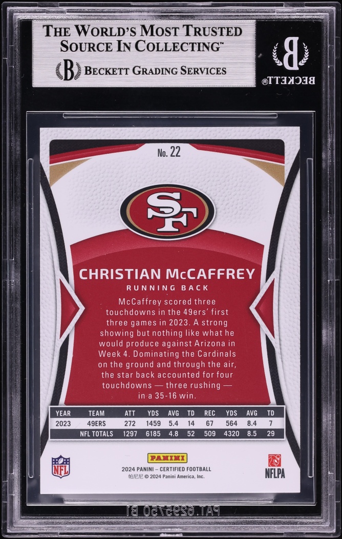 2024 Panini Certified Mirror Black Christian McCaffrey 1/1 #22 BGS 9 MINT - Photo 2