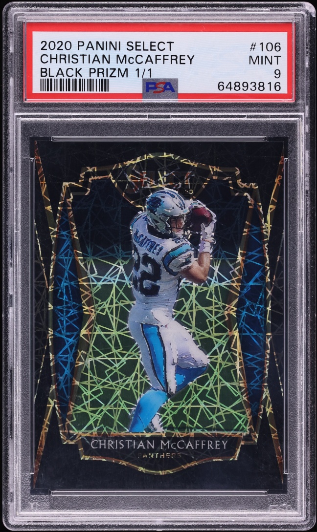 2020 Select Premier Level Black Prizm Christian McCaffrey 1/1 #106 PSA 9 MINT - Photo 1
