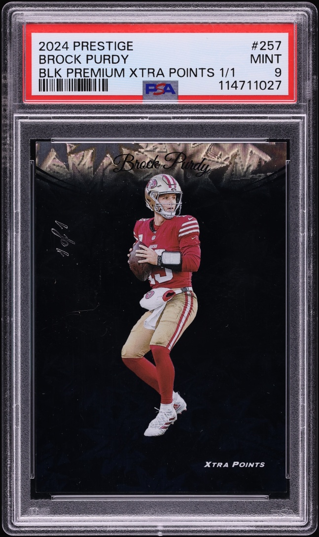 2024 Panini Prestige Xtra Points Premium Black Brock Purdy 1/1 #257 PSA 9 MINT - Photo 1